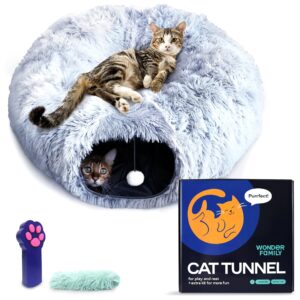 cat tunnel bed – cat donut tunnel combining cat bed, peekaboo cat cave, & cat tube – cat cave bed with cat toys for indoor cats included – cat tunnels for indoor cats large, 1 lazer paw, 1 ball