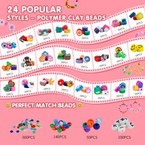 Gionlion 1000PCS Polymer Clay Beads Bracelet Making kit, 30 Style Cute Fun Fruit Flower Rainbow Butterfly Animal Heart Star Beads Charms for Jewelry Necklace Making Christmas Gift for Girls