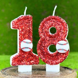 CasaPopz Baseball Birthday Number Candles for Cake Red Number 8 Candle Baseball Cake Topper for Party Anniversary Decorations