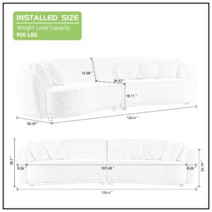 KEVINSPACE 124.5" Oversized Sofa Modular Cloud Sectional Sofa Couch Curved Sofa Comfy Teddy Fabric Deap Seat Sectional Couch with 5 Pillows Modern Luxury Sofá for Living Room Furniture Set Beige