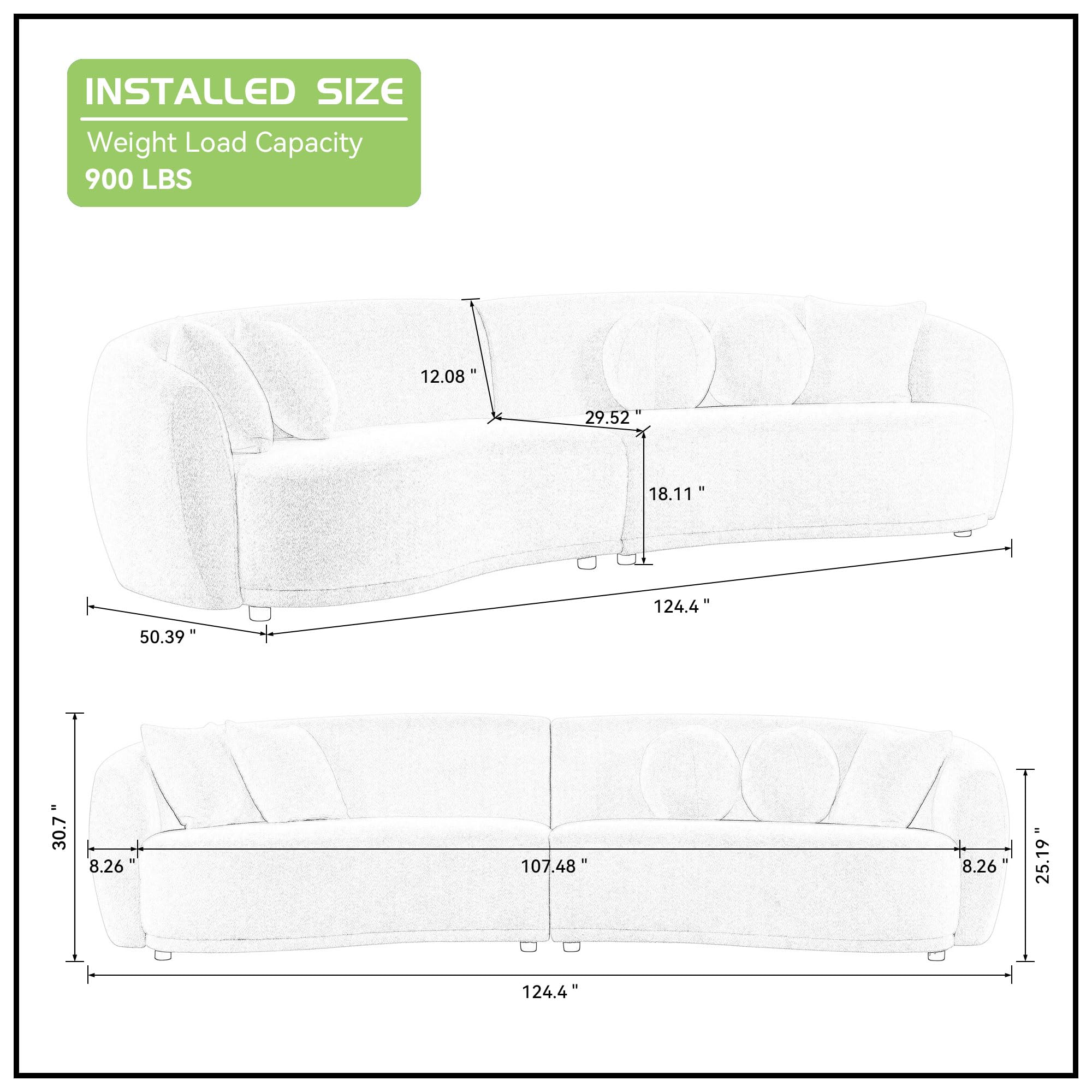 KEVINSPACE 124.5" Oversized Sofa Modular Cloud Sectional Sofa Couch Curved Sofa Comfy Teddy Fabric Deap Seat Sectional Couch with 5 Pillows Modern Luxury Sofá for Living Room Furniture Set Beige