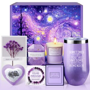 apjielop birthday gifts for women - relaxing lavender spa gifts basket set for women, mom, sister, bff, wife, girlfriend, her - mothers day birthday christmas gifts for women