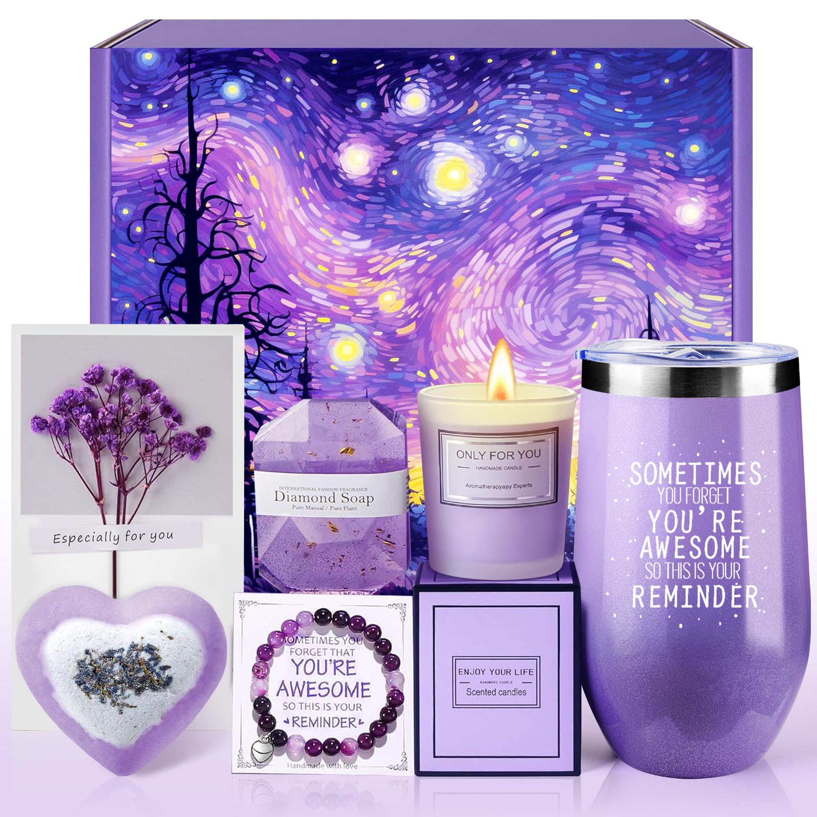 Apjielop Birthday Gifts for Women - Relaxing Lavender Spa Gifts Basket Set for Women, Mom, Sister, Bff, Wife, Girlfriend, Her - Mothers Day Birthday Christmas Gifts for Women