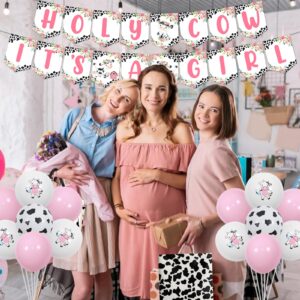 Pink Cow Baby Shower Decorations - Pink Cow Baby Shower Backdrop, Holy Cow It’s a Girl Banner, Cow Theme Cake Cupcake Toppers, Cow Print Balloons for Farm Animal Cow Themed Baby Shower Decorations