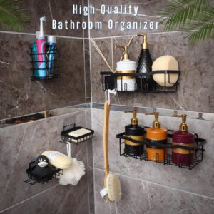 shower caddy bathroom organizers and storage, tile shower organizer 5 pack bathroom set | no drilling bathroom shelves | shower storage organizer stainless steel with large capacity (set of 5), black