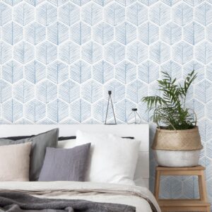 MelunMer Modern Peel and Stick Wallpaper Boho Contact Paper for Cabinets and Drawers Self Adhesive Wallpaper Removable Wallpaper for Bedroom Geometric Wallpaper for Bathroom Blue/White 17.3''×78.8''