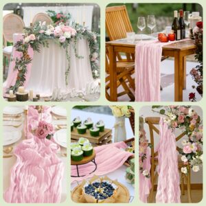 Xiomot 3PCS Table Runner Fall Cheesecloth 10FT Blushing Pink Boho Gauze Cheese Cloth Rustic Sheer Table Runners for Thanksgiving Wedding Bridal Baby Shower Party Decoration