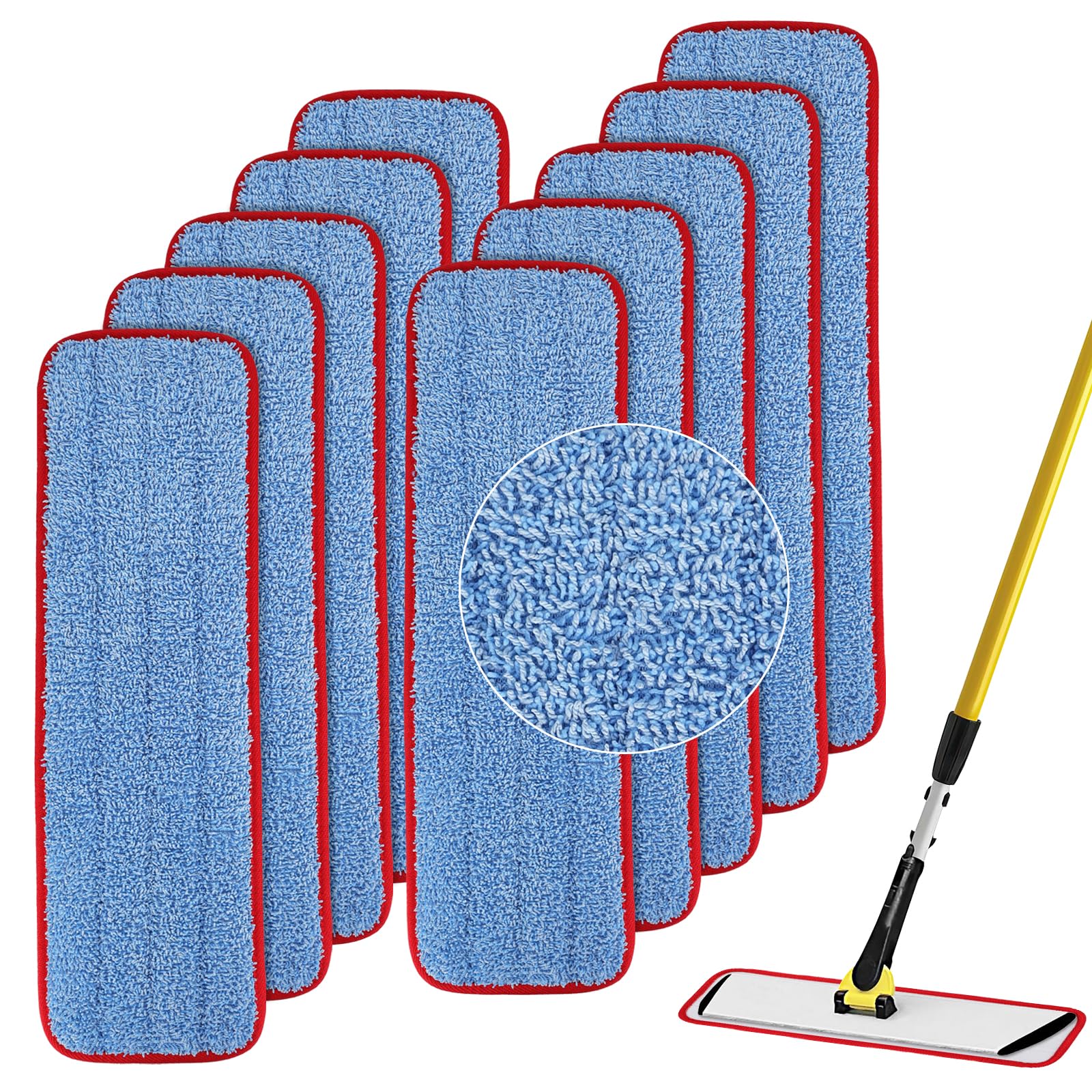 Replacement Microfiber Pad for Rubbermaid Commercial 18.5 Inch Mop Head - 10 Pack Wet & Dry Commercial Cleaning Refills Reusable Mop Refills Fit for Any Microfiber Flat Mop System 18.5"