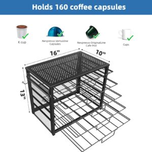 Simple Trending 5-Tier Coffee Pod Holder for K-Cup, 160 Pod Pack Capacity Rack with Mug Rack, Metal, Black