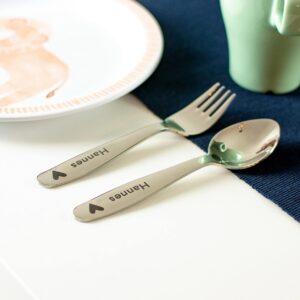 LAUBLUST Personalized Flatware Utensils Set - New Rainbow - Engraved with Name | New Born Baby, Toddler Gift - Natural Wooden Box & Spoons and Forks Stainless-Steel 4 pcs | Made & Shipped from Germany