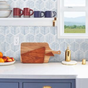 MelunMer Modern Peel and Stick Wallpaper Boho Contact Paper for Cabinets and Drawers Self Adhesive Wallpaper Removable Wallpaper for Bedroom Geometric Wallpaper for Bathroom Blue/White 17.3''×78.8''