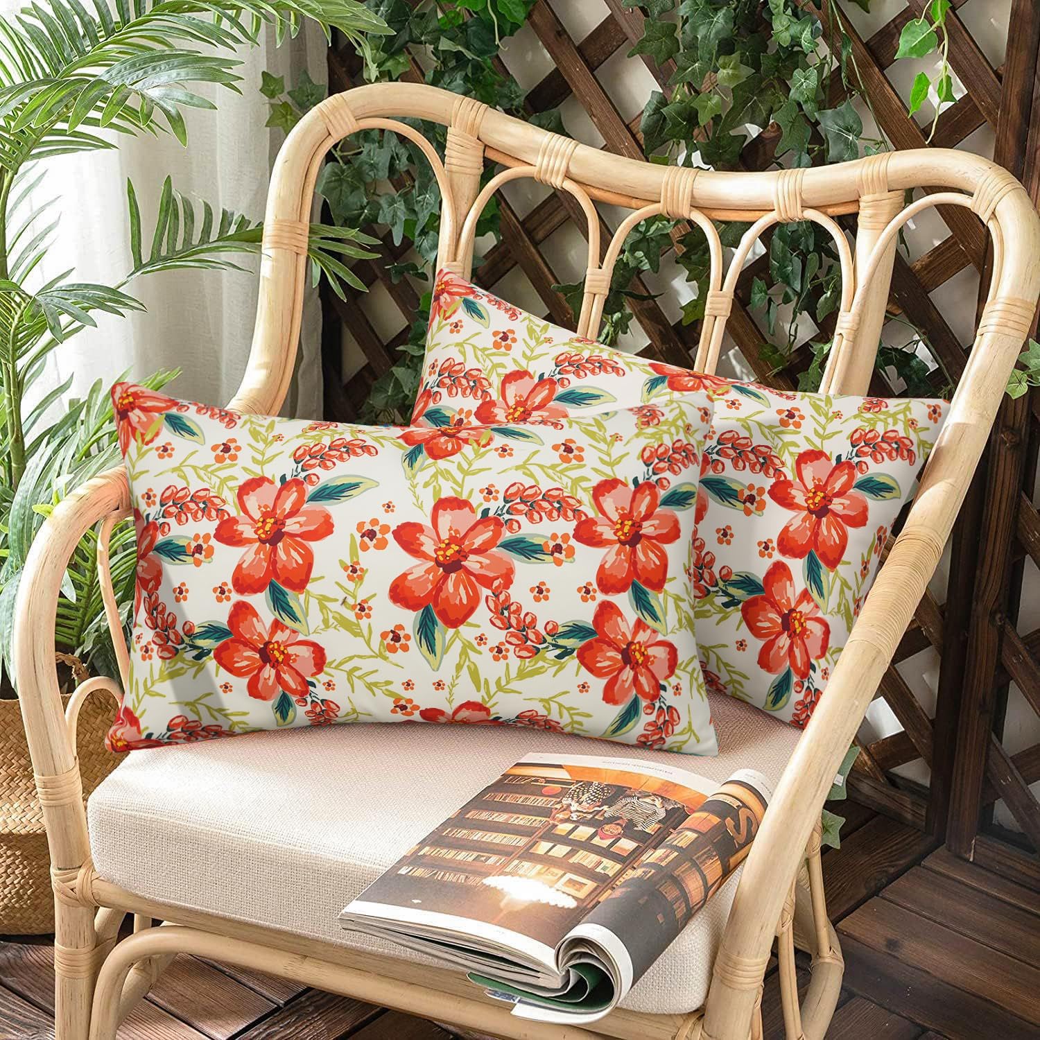 Pyonic Outdoor Pillows Cover Pack of 2 Floral Waterproof Throw Pillow Covers 12X20 inch Outdoor Lumbar Pillows for Patio Furniture Garden Outdoor Waterproof Throw Pillows