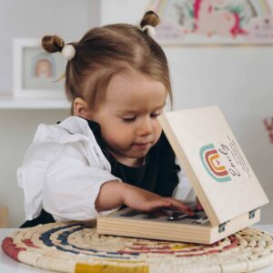 LAUBLUST Personalized Flatware Utensils Set - New Rainbow - Engraved with Name | New Born Baby, Toddler Gift - Natural Wooden Box & Spoons and Forks Stainless-Steel 4 pcs | Made & Shipped from Germany