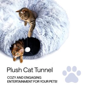 Cat Tunnel Bed – Cat Donut Tunnel Combining Cat Bed, Peekaboo Cat Cave, & Cat Tube – Cat Cave Bed with Cat Toys for Indoor Cats Included – Cat Tunnels for Indoor Cats Large, 1 Lazer Paw, 1 Ball