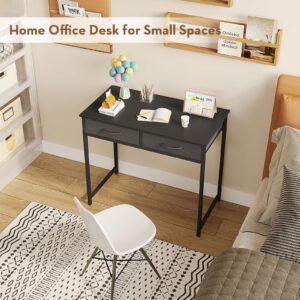 WOHOMO Small Computer Desk with Drawers, 31.5 Inch Black Vanity Desk with Storage, Home Office Computer Desk for Small Spaces, Modern Work Writing Study Table, Black