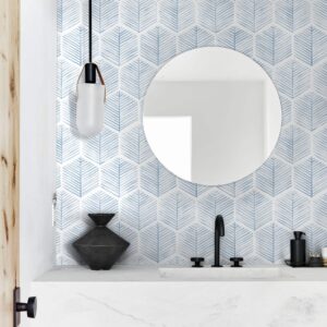 MelunMer Modern Peel and Stick Wallpaper Boho Contact Paper for Cabinets and Drawers Self Adhesive Wallpaper Removable Wallpaper for Bedroom Geometric Wallpaper for Bathroom Blue/White 17.3''×78.8''