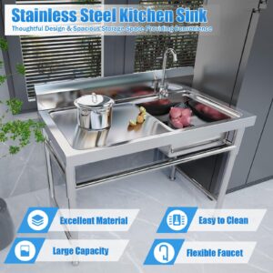 3 Compartment Commercial Stainless Steel Utility Sink Free Standing Sink Kitchen Sink with 3 Drains, 39x17.7x37.4" (3 Bowl)