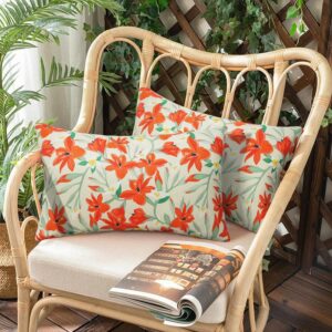 Pyonic Outdoor Pillows Cover Pack of 2 Floral Waterproof Throw Pillow Covers 12X20 inch Outdoor Lumbar Pillows for Patio Furniture Garden Outdoor Waterproof Throw Pillows