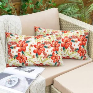 pyonic outdoor pillows cover pack of 2 floral waterproof throw pillow covers 12x20 inch outdoor lumbar pillows for patio furniture garden outdoor waterproof throw pillows