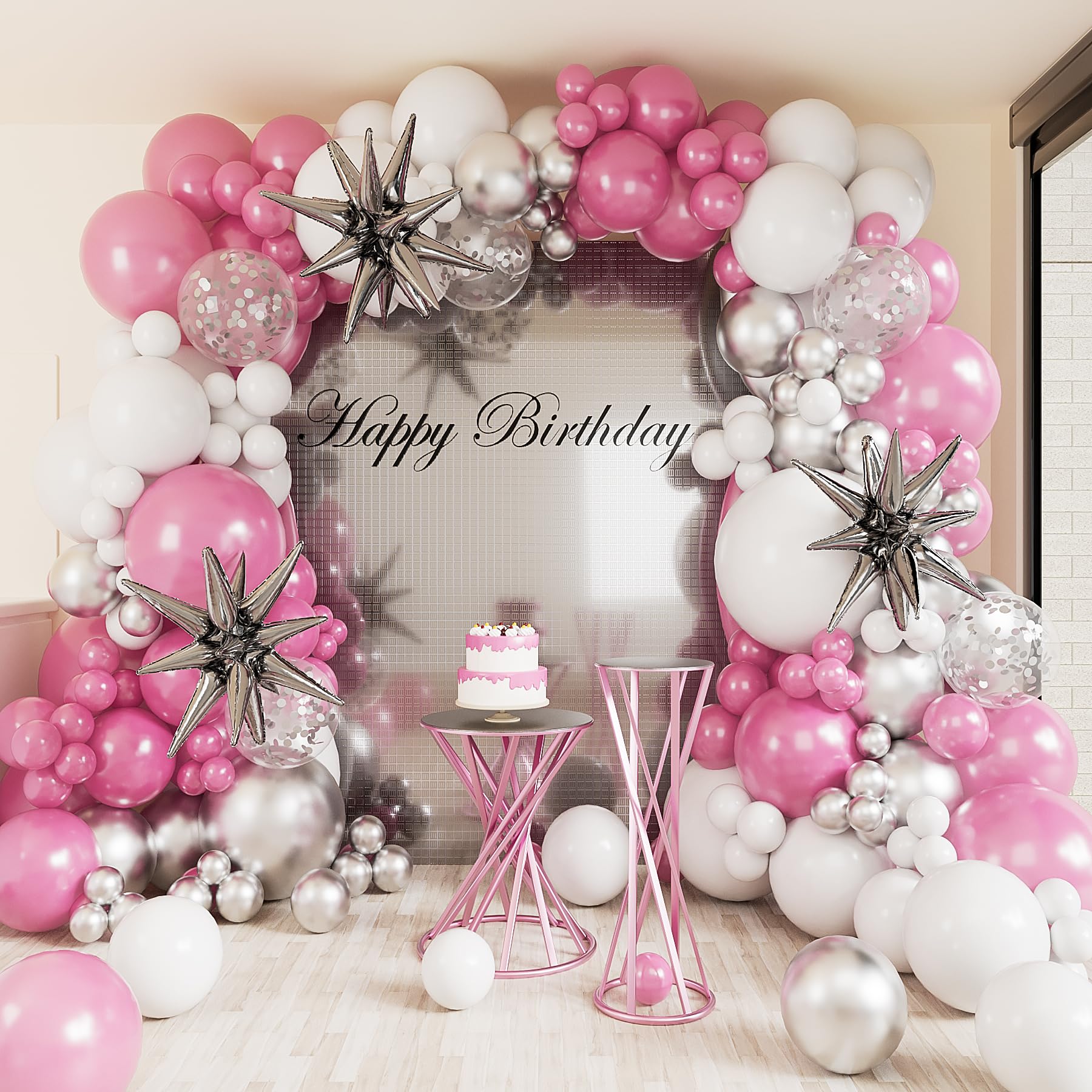 Aooxpok Pearl Pink White Balloon Garland Arch Kit,146Pcs Pearl Pink Balloon White Balloon Sliver Balloon for Girl's Birthday Bridal Baby Shower Valentine's Day Princess Theme Party Decorations