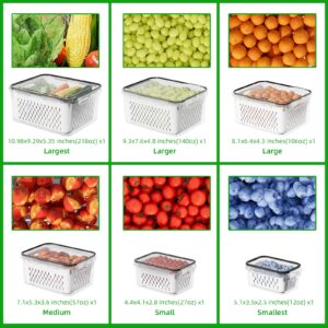 6 PCS Large Fruit Storage Containers for Fridge, Airtight Food Storage Containers with Removable Colander, Dishwasher & Microwave Safe, Berries Containers Keep Vegetables, Fruits Fresh Longer