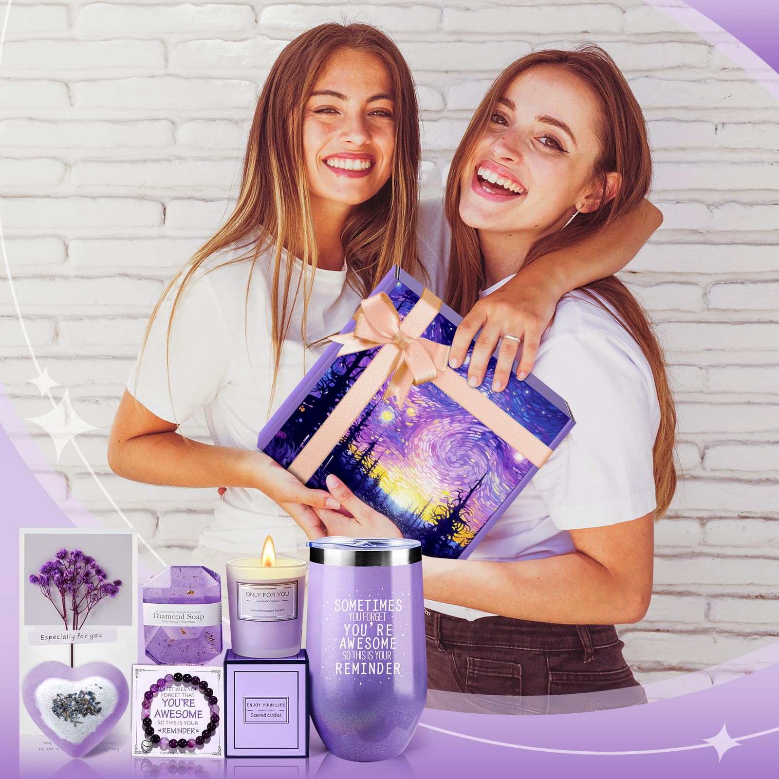 Apjielop Birthday Gifts for Women - Relaxing Lavender Spa Gifts Basket Set for Women, Mom, Sister, Bff, Wife, Girlfriend, Her - Mothers Day Birthday Christmas Gifts for Women