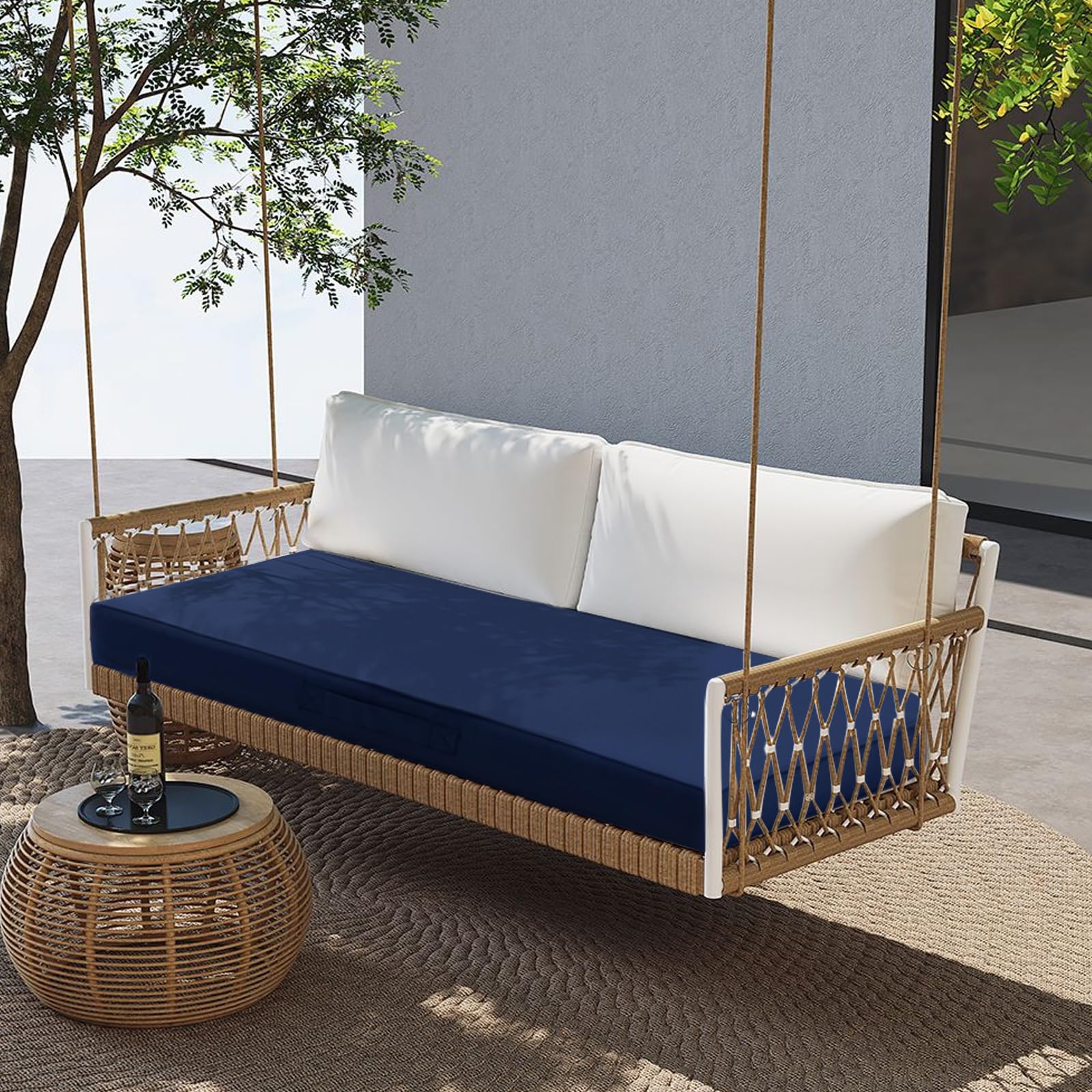 YIJIAN HOME Outdoor Bench Cushion 3.5inches Memory Foam Waterproof Patio Furniture Bench Cushion Porch Swing Cushion with Handle and Adjustable Strap, 48 x 18 Inch Navy