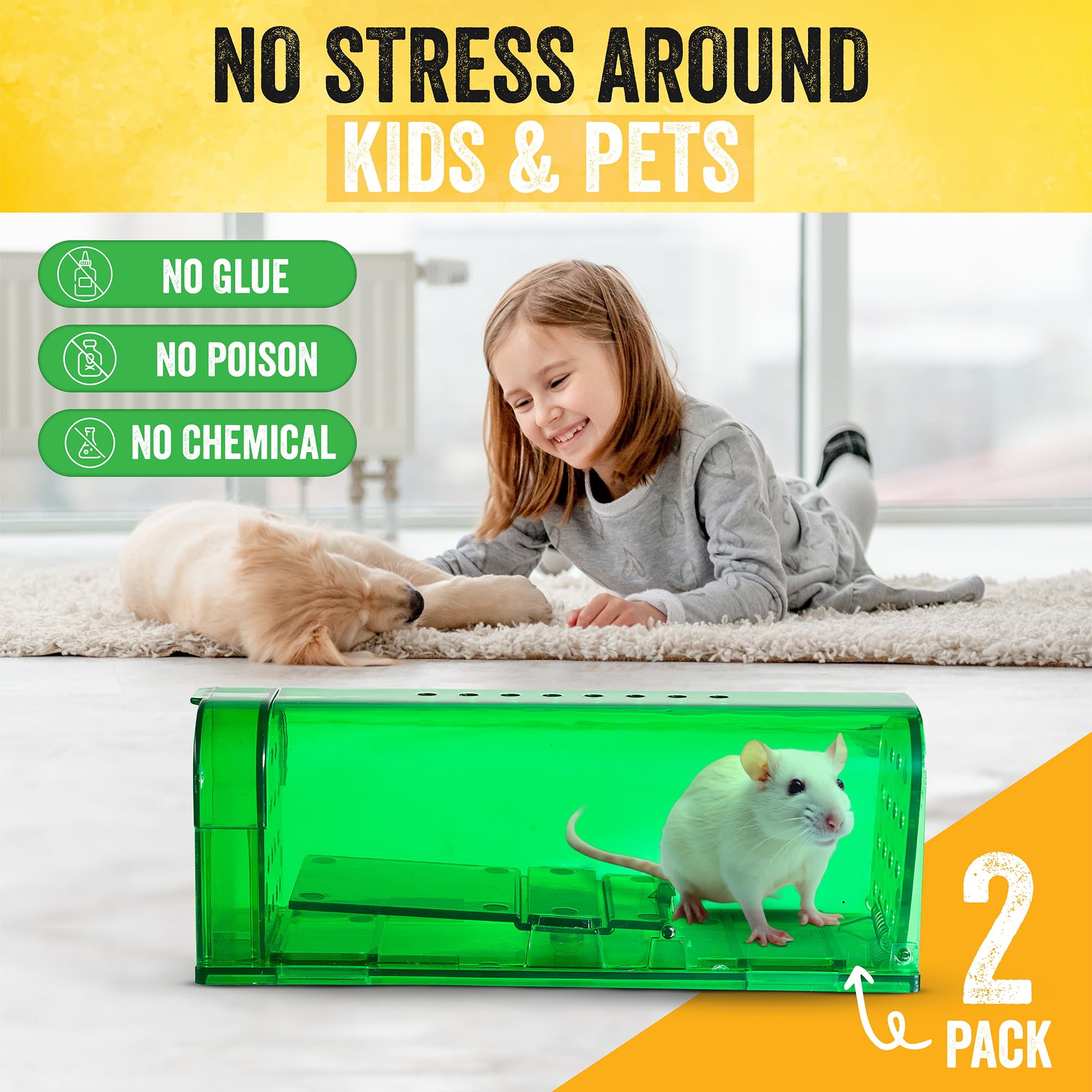 2 Pack Humane Mouse Trap with Easy Release Door, Catch and Release Mouse Trap for Small Spaces, Reusable, No Kill Mouse Trap, Mouse Traps Indoor for Home