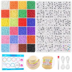 dowsabel friendship bracelet kit, 10000 pcs 3mm glass seed beads for bracelet making with letter alphabet beads a-z, 8/0 craft bead for jewelry making necklaces and key chains with needle cord