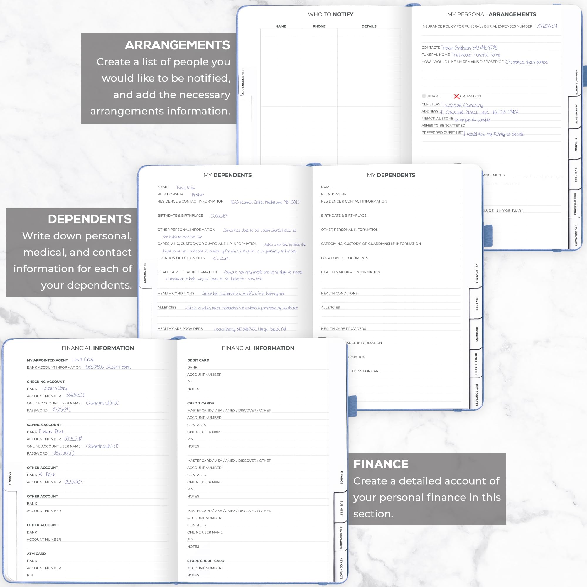 Clever Fox Large End of Life Planner – Guided Final Arrangements Organizer Notebook for Instructions, Beneficiary Info, Will Preparation, Last Wishes & Funeral Planning – 8.5" x 11" (Smoke Blue)