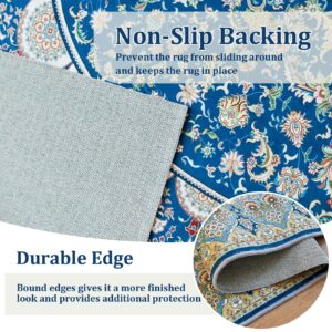 Paisley Blue Area Rug 3x5 for Entryway, Washable Low Pile Soft Non Silp Small Rug for Bedside