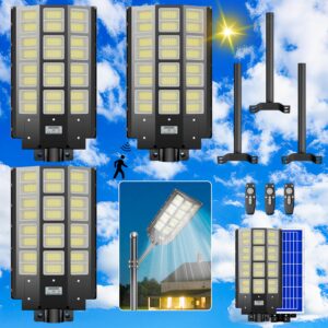 xcqmhf solar street light 3200w outdoor solar parking lot lights 300000lumens led solar street light waterproof ip67 dusk to dawn, solar flood lights with motion sensor 3-pack (3200w-3pack)