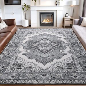 noahas grey 6x9 area rugs for living room, vintage machine washable rug,low pile print large living room rug