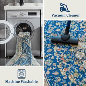 Paisley Blue Area Rug 3x5 for Entryway, Washable Low Pile Soft Non Silp Small Rug for Bedside