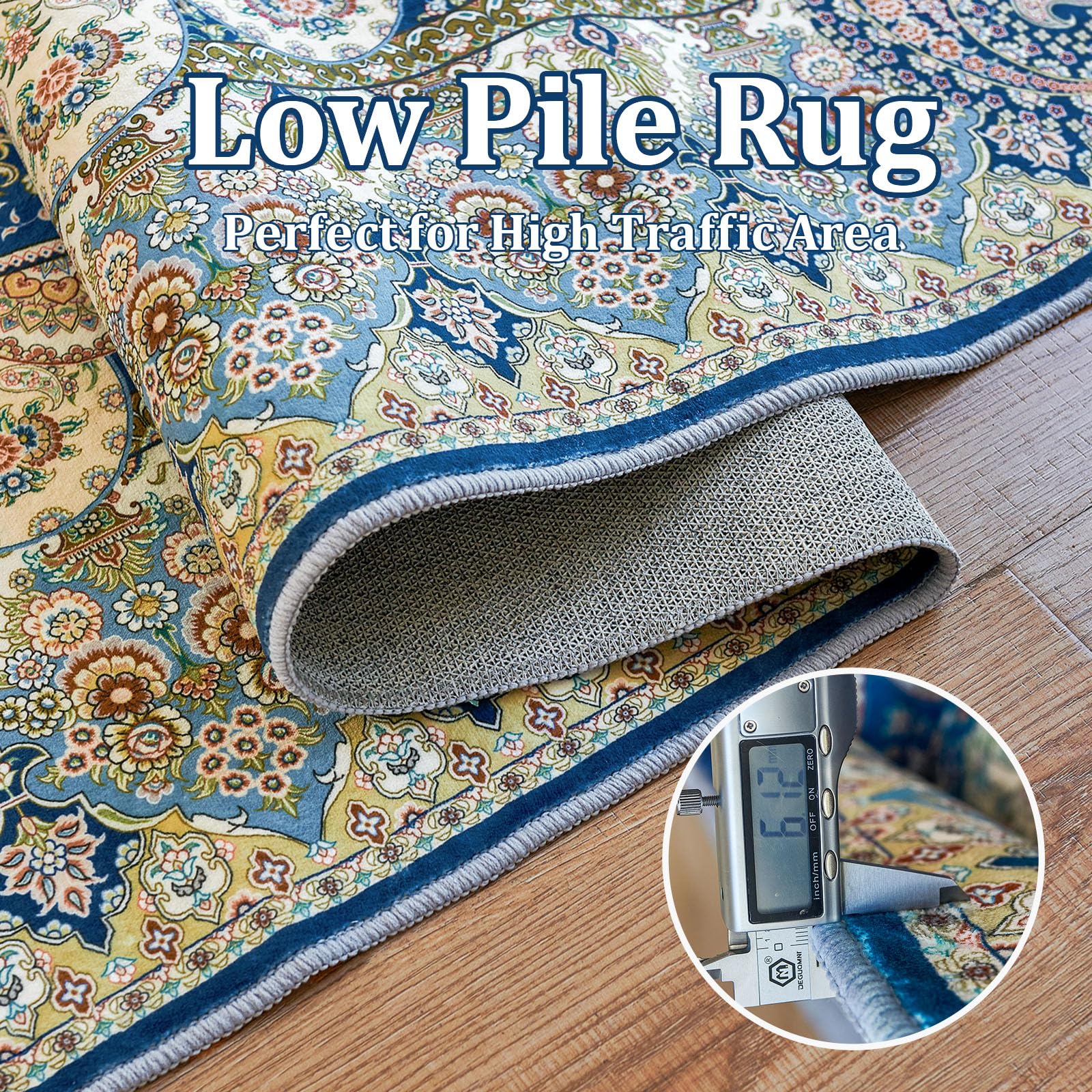 Paisley Blue Area Rug 3x5 for Entryway, Washable Low Pile Soft Non Silp Small Rug for Bedside