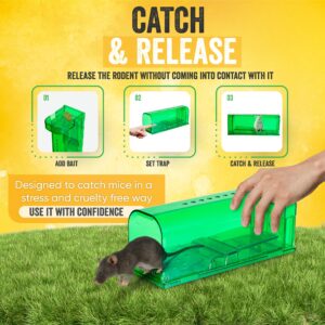 2 Pack Humane Mouse Trap with Easy Release Door, Catch and Release Mouse Trap for Small Spaces, Reusable, No Kill Mouse Trap, Mouse Traps Indoor for Home