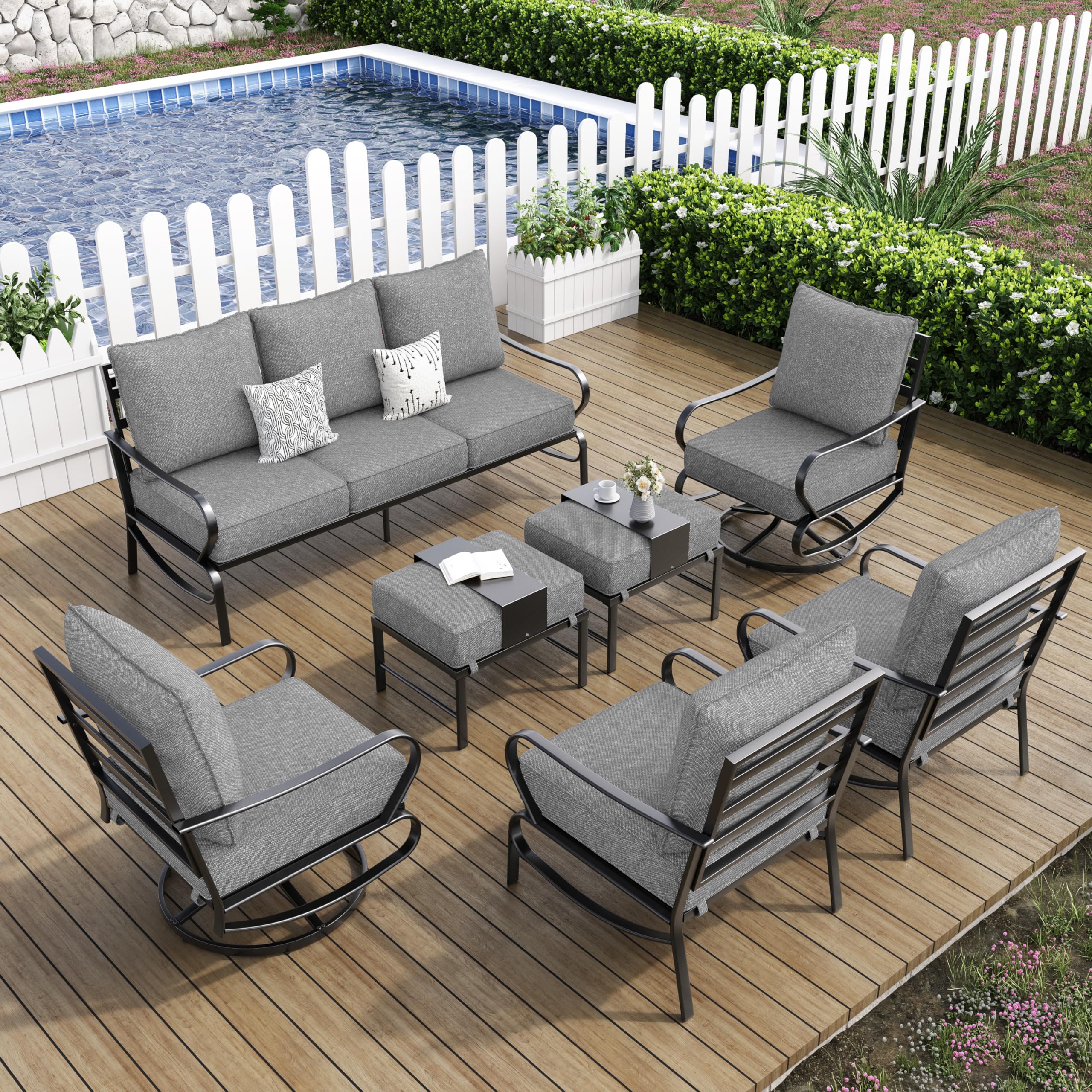 Amopatio Patio Furniture Set, 7 Pieces Metal Outdoor Furniture, Patio Conversation Sofa Sets with 5.75" Extra Thick Cushion for Backyard Deck, Grey（Include Waterproof Covers ）