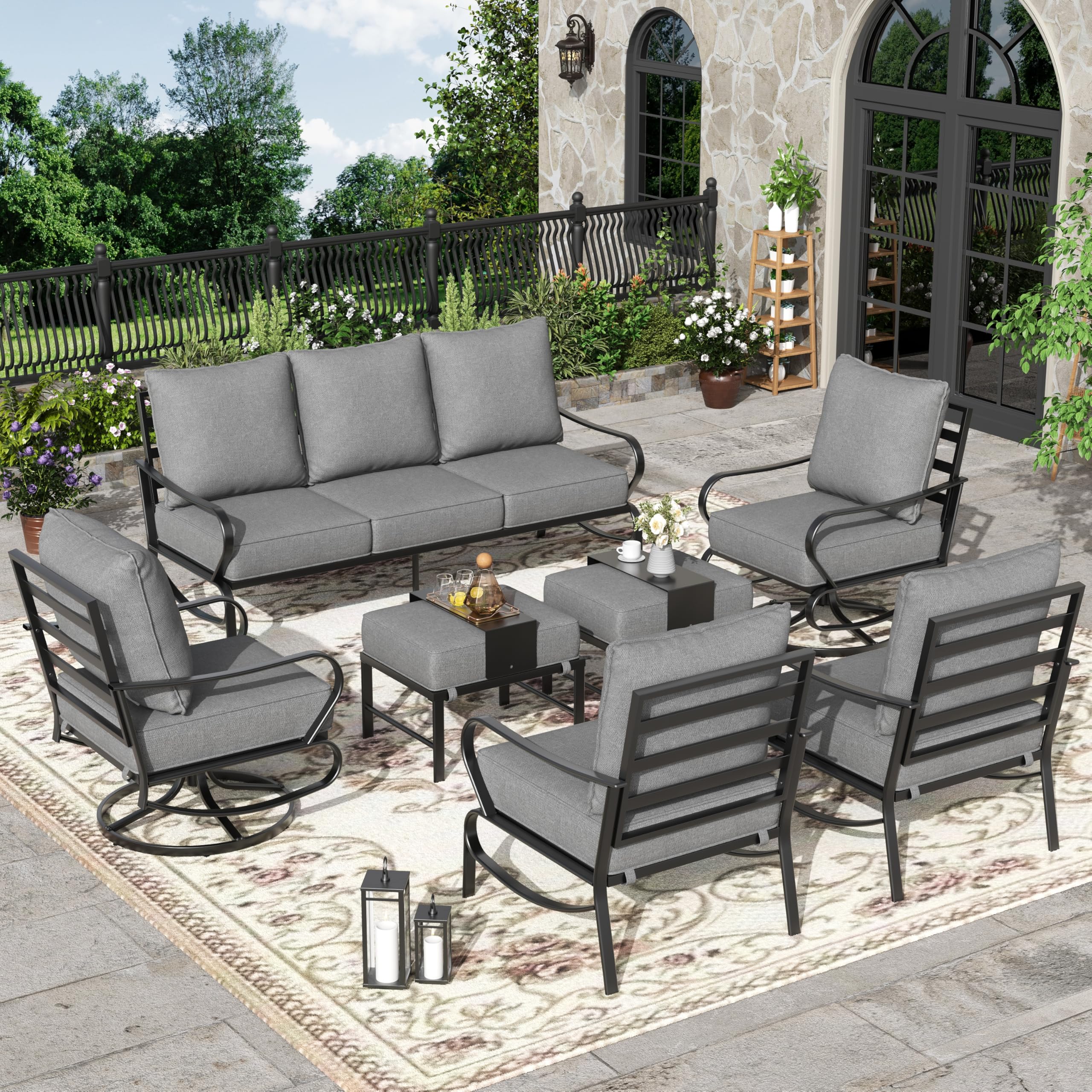 Amopatio Patio Furniture Set, 7 Pieces Metal Outdoor Furniture, Patio Conversation Sofa Sets with 5.75" Extra Thick Cushion for Backyard Deck, Grey（Include Waterproof Covers ）