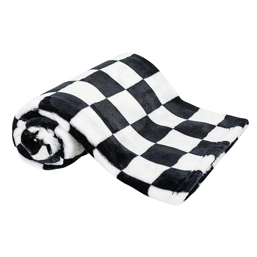 Checkered Baby Blanket for Girls Boys Soft Fleece Fluffy Fuzzy Chessboard Grid Toddler Blanket for Kids Lightweight Bed Blanket for Infant or Newborn Home Decor (Black)