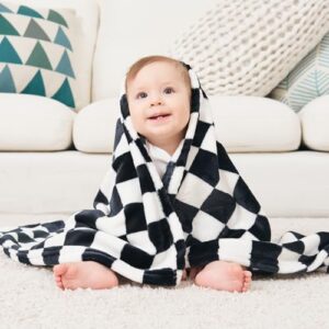 Checkered Baby Blanket for Girls Boys Soft Fleece Fluffy Fuzzy Chessboard Grid Toddler Blanket for Kids Lightweight Bed Blanket for Infant or Newborn Home Decor (Black)