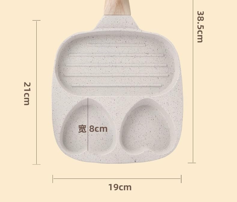 BB Tigger 3-Cup Egg Pan,3 Section, Versatile Breakfast Skillet, Omelette Pan, Omelette Skillet, Bacon pan, Sausage pan, hot dogs pan, Pancake Pan, 3-in-1 egg pan, 19cm*38.5cm, Off-White