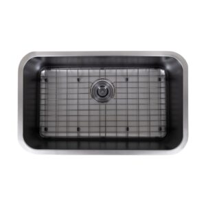 Strictly Sinks 29-3/4 Inch Undermount Kitchen Sink - 18 Gauge Single Bowl Kitchen Sink - Ideal Black Kitchen Sink with Single Strainer Drain, Bottom Grid & Roll Up Dish Drying Rack