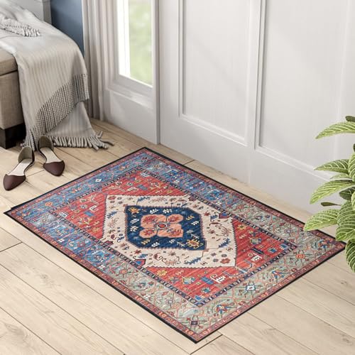 Syhimity Boho Area Rug 2x3 Small Entryway Rug Accent Rug Non-Slip Washable Low-Pile Floor Carpet for Indoor Front Door Kitchen Bathroom