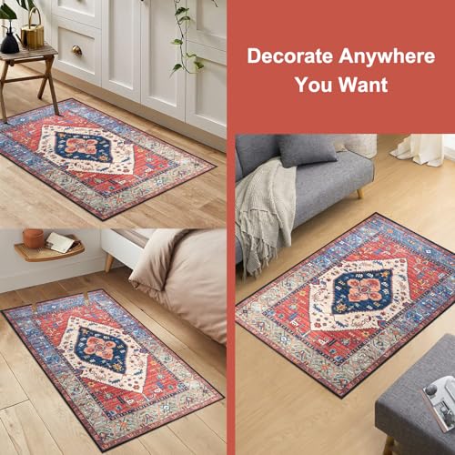 Syhimity Boho Area Rug 2x3 Small Entryway Rug Accent Rug Non-Slip Washable Low-Pile Floor Carpet for Indoor Front Door Kitchen Bathroom