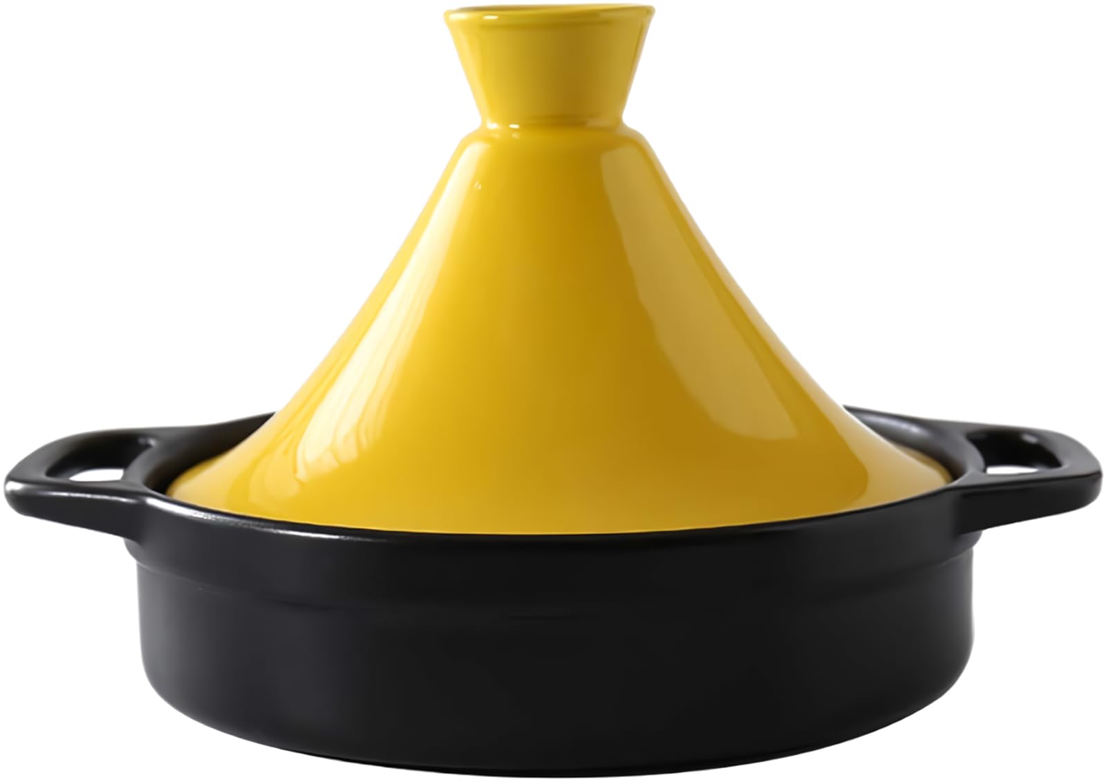 Multi-function Moroccan Style Cast Iron Tajine Pot Cooking Pot Ceramic Casserole Steamer Braiser Pan Healthy Saucepan Earthen Pot for Braising Slow Cooking,Yellow