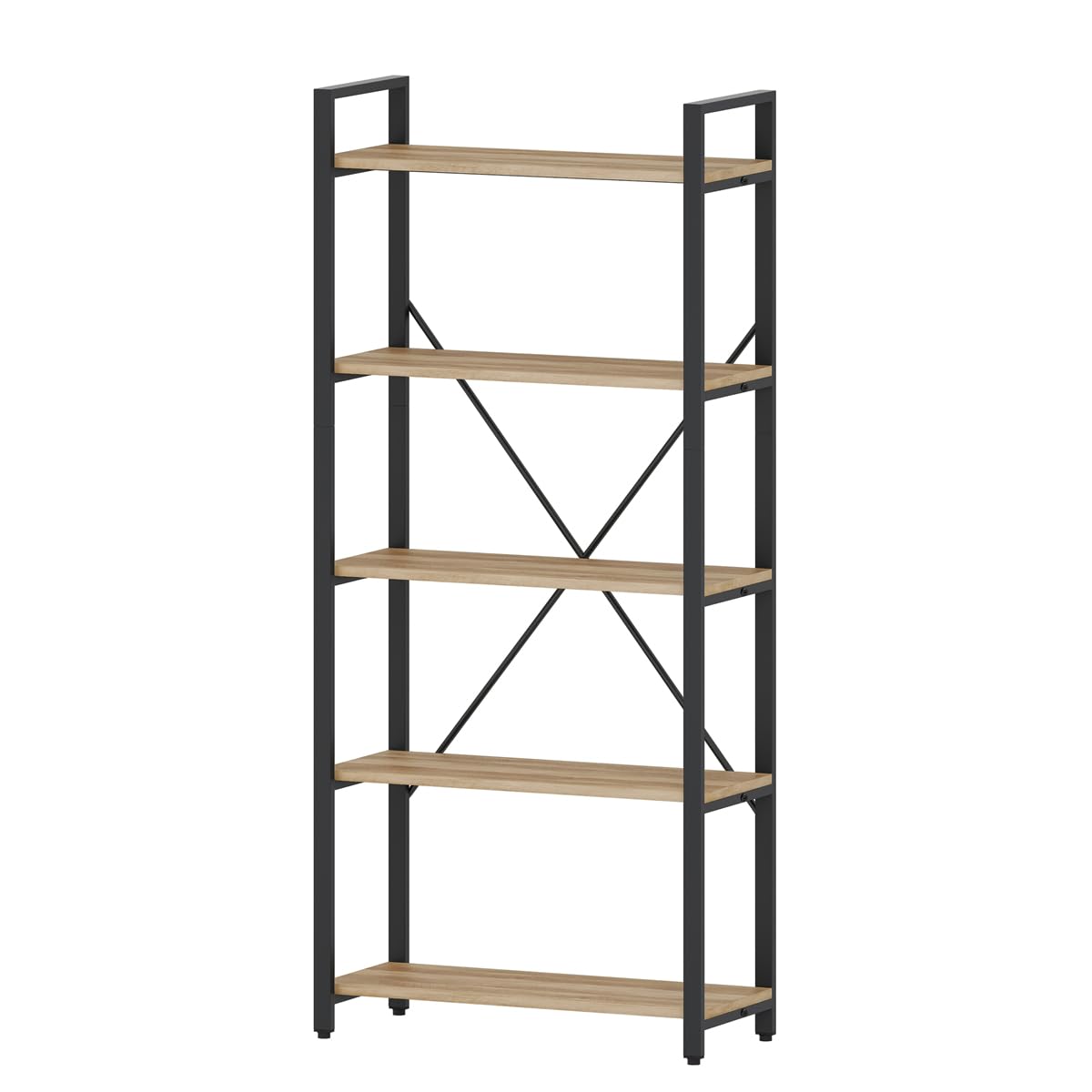 FATORRI 5 Tier Bookshelf, Industrial Wood and Metal Book Shelves for Display, Tall Etagere Bookcase and Rustic Shelving Unit (Rustic Oak)