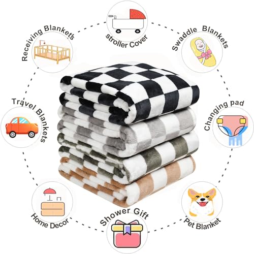 Checkered Baby Blanket for Girls Boys Soft Fleece Fluffy Fuzzy Chessboard Grid Toddler Blanket for Kids Lightweight Bed Blanket for Infant or Newborn Home Decor (Black)