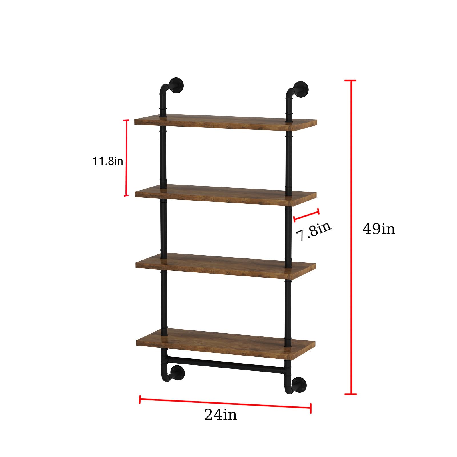 4-Tier Over The Toilet Storage Rack, Wall Mounted Bathroom Organize Shelf with Hanging Rod, Above Toilet Storage Shelf Bathroom Space Saver