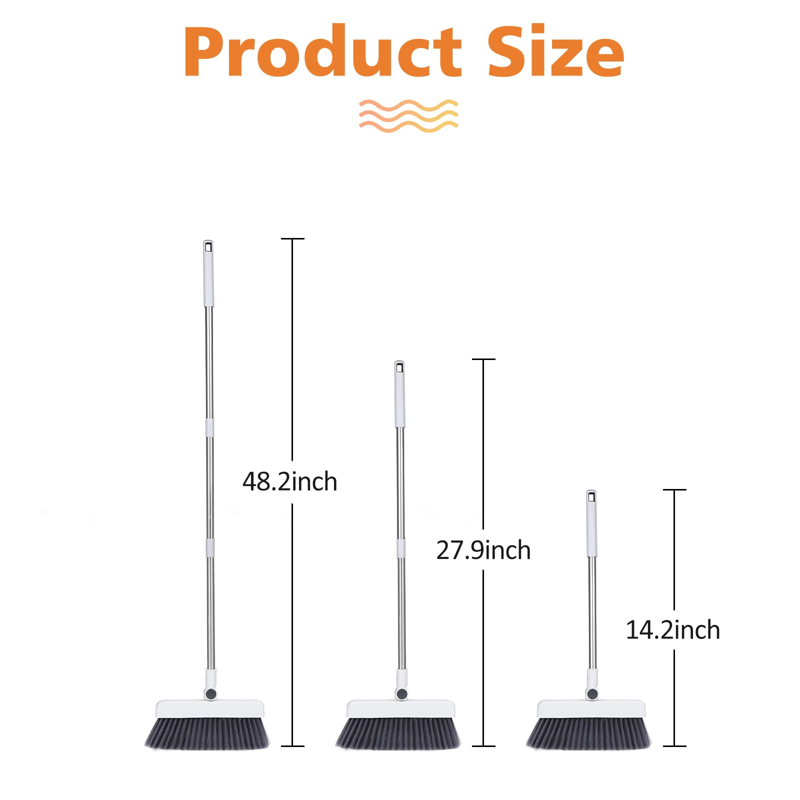 Broom with Dustpan Combo Set, 3 in 1 Brooms for Sweeping Indoor and Outdoor Long Handle Broom and Dustpan Set Push Broom Heavy Duty for Home Cleaning Bathroom Kitchen