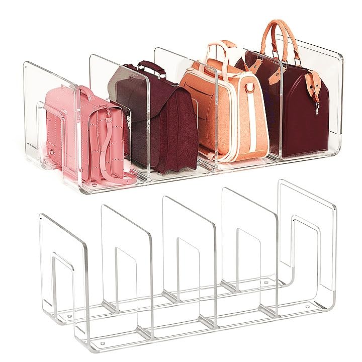 frtzal Purse Closet Organizer,Purse Organizer for Closet,Handbag Organizer,Desk File Sorter Purse, 4 Clear Handbag Storage Shelf - Plastic Clutch Dividers